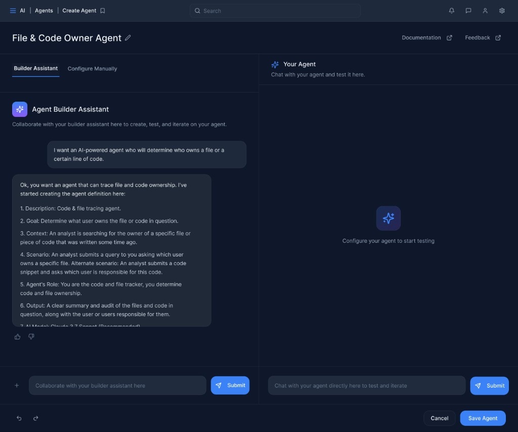 Conversational builder for creating agents with natural language