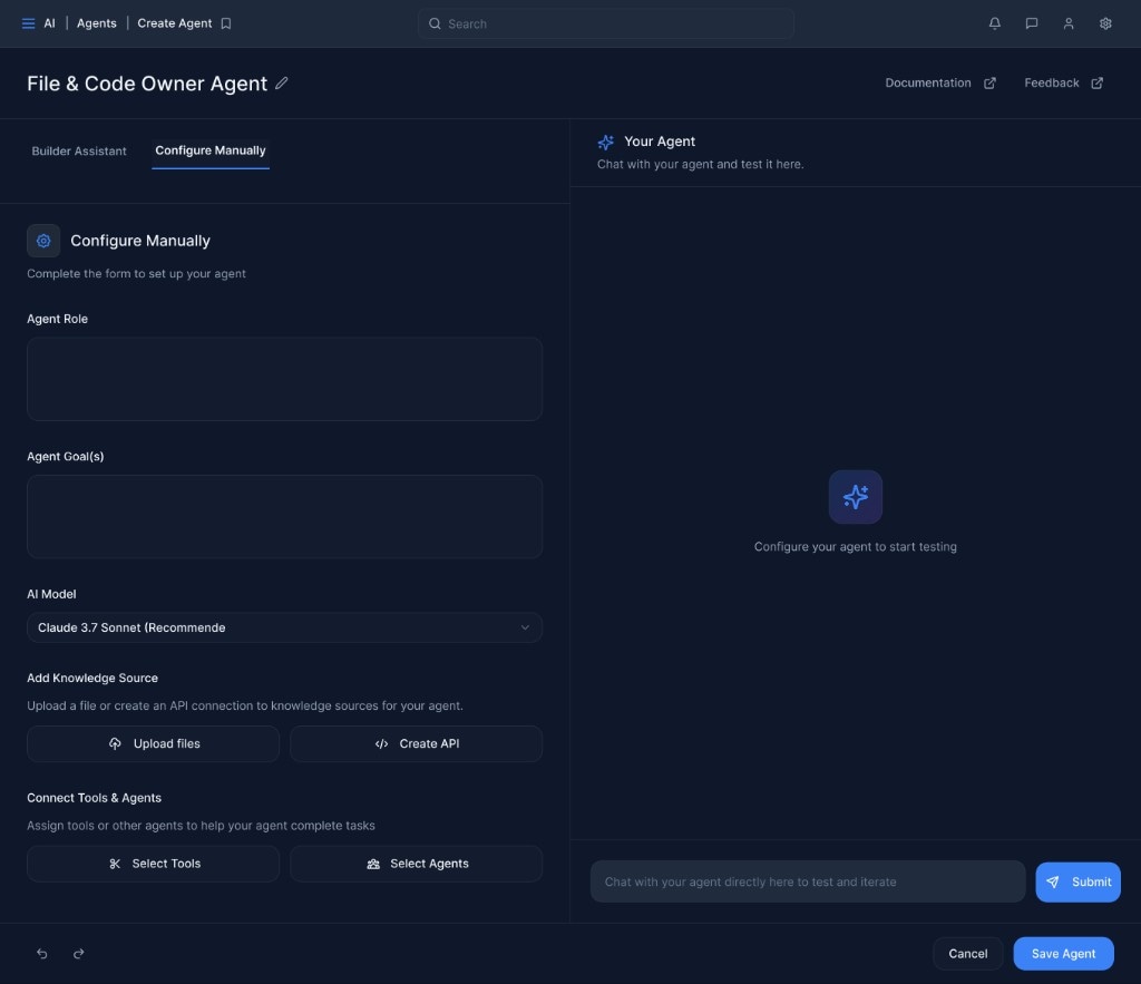 Manual configuration interface for advanced users