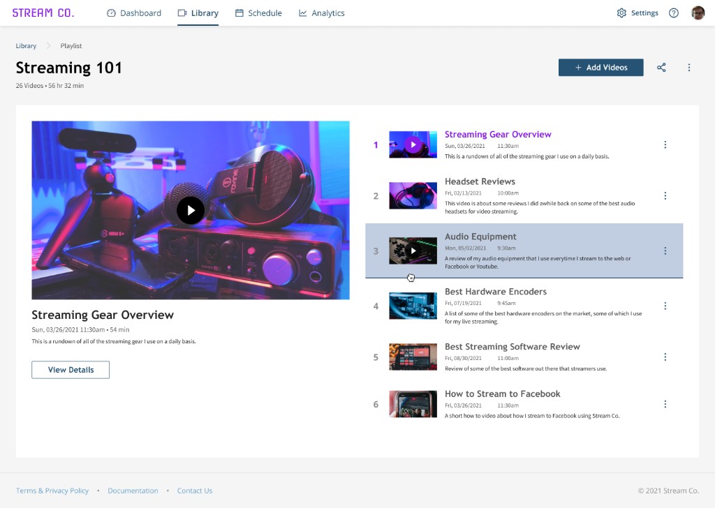 Playlist management page